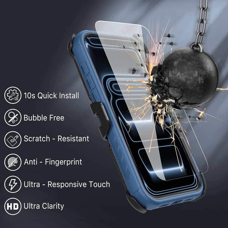M MYBAT PRO حافظة آيفون 17 برو مع مشبك حزام، [متوافقة مع ماغسيف] مع واقي شاشة، مضادة للسقوط، مقاومة للصدمات، مع قاعدة قابلة للدوران 360°، حماية ثقيلة (زرقاء) - Image 3